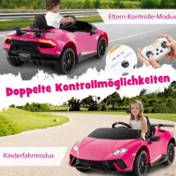 Kinder Elektroauto Lamborghini 12V Kinderauto Elektrisch mit Fernbedienung Schwarz/Rosa/Gelb