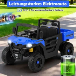 Kinder Elektroauto mit Elektrischer Kippmulde & Fernbedienung 12V Kinderauto Kinderfahrzeug Blau