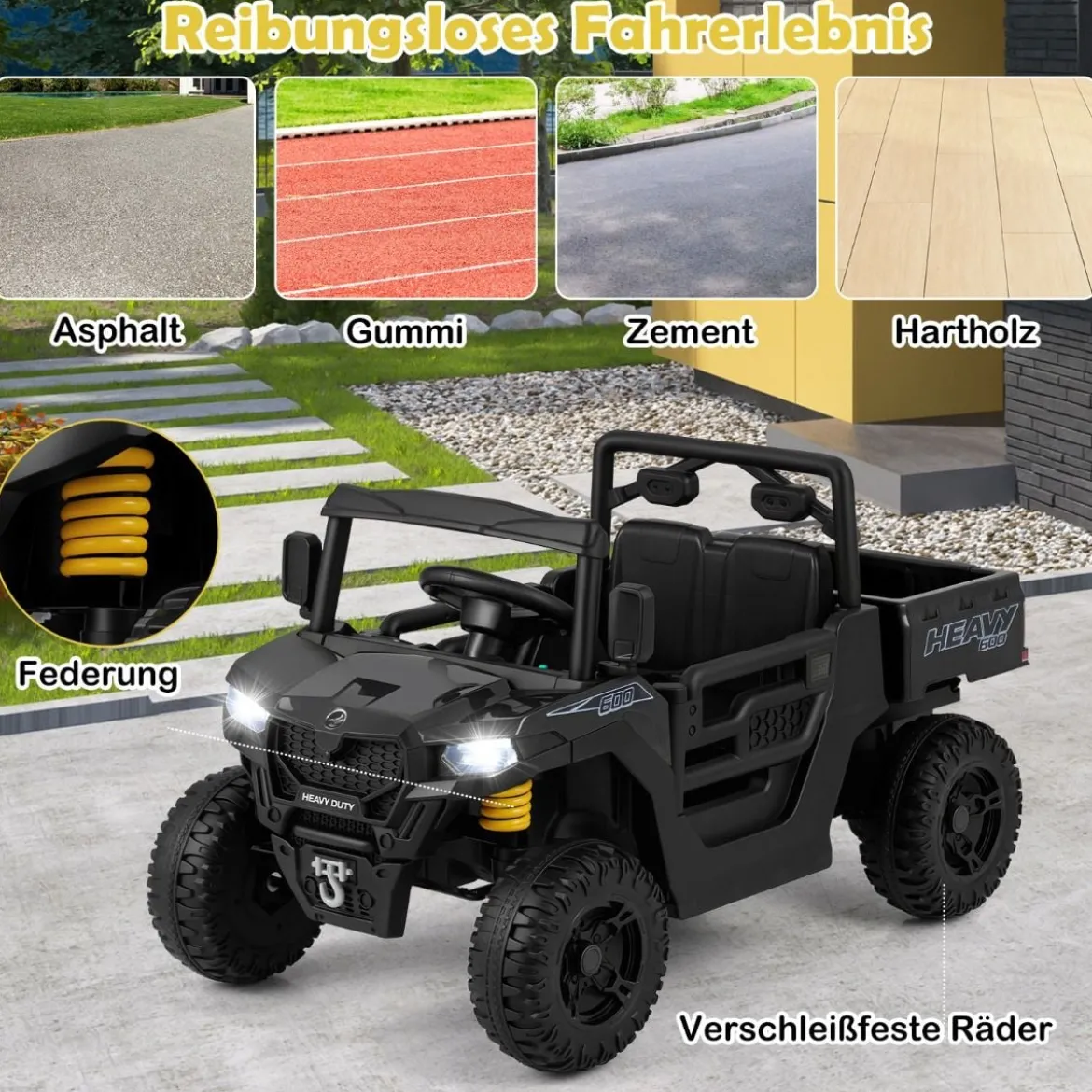 Kinder Elektroauto mit Elektrischer Kippmulde & Fernbedienung 12V Kinderauto Kinderfahrzeug Schwarz