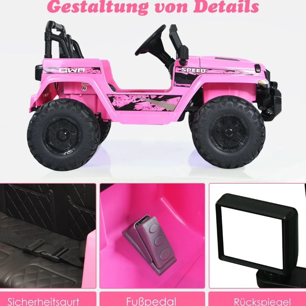 Kinder Elektroauto mit 2,4G-Fernbedienung & MP3 & Hupe 12V Elektro Kinderauto Rosa