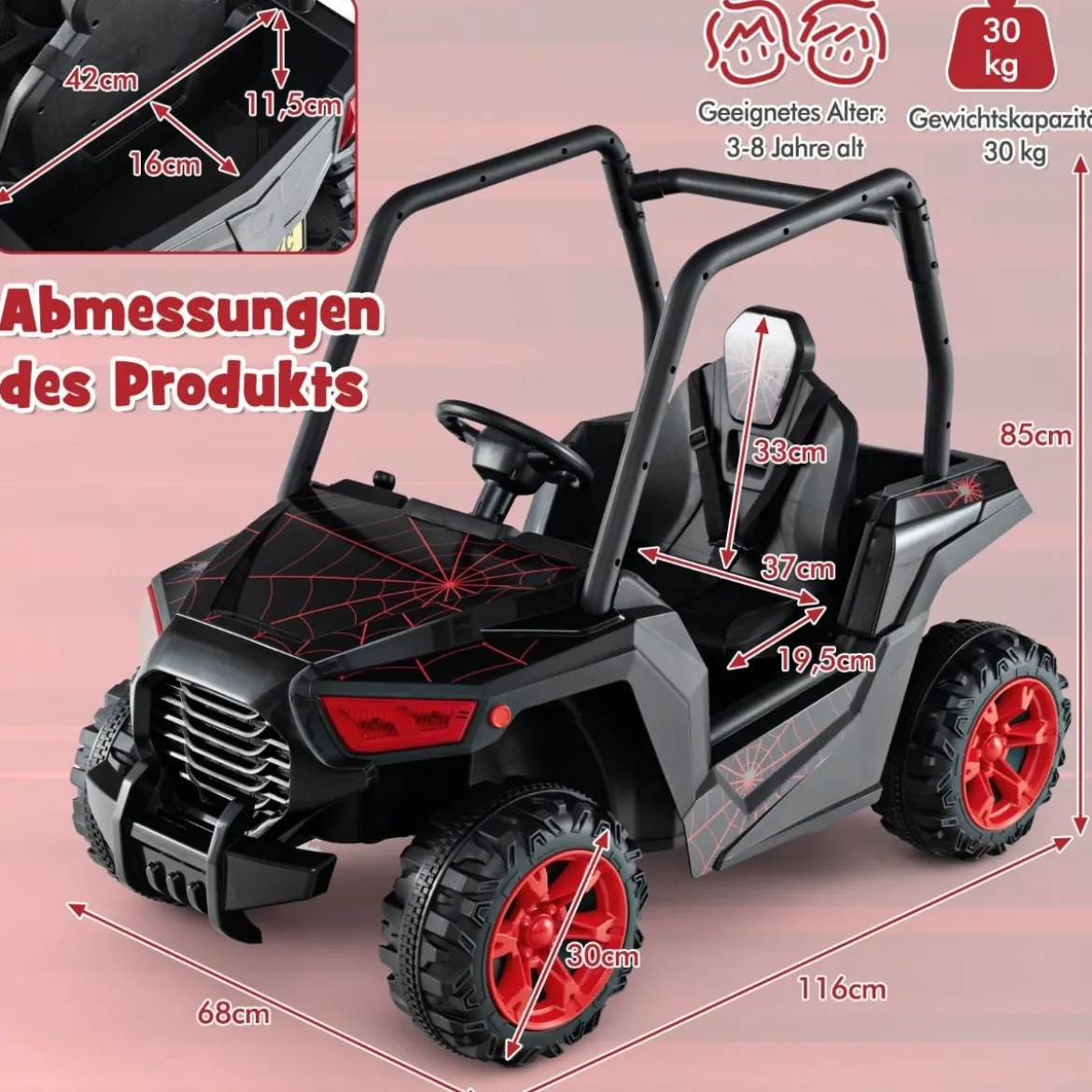 Kinder Elektroauto mit 2,4G Fernsteuerung 24V Elektrofahrzeuge UTV für Kinder ab 3 Jahre