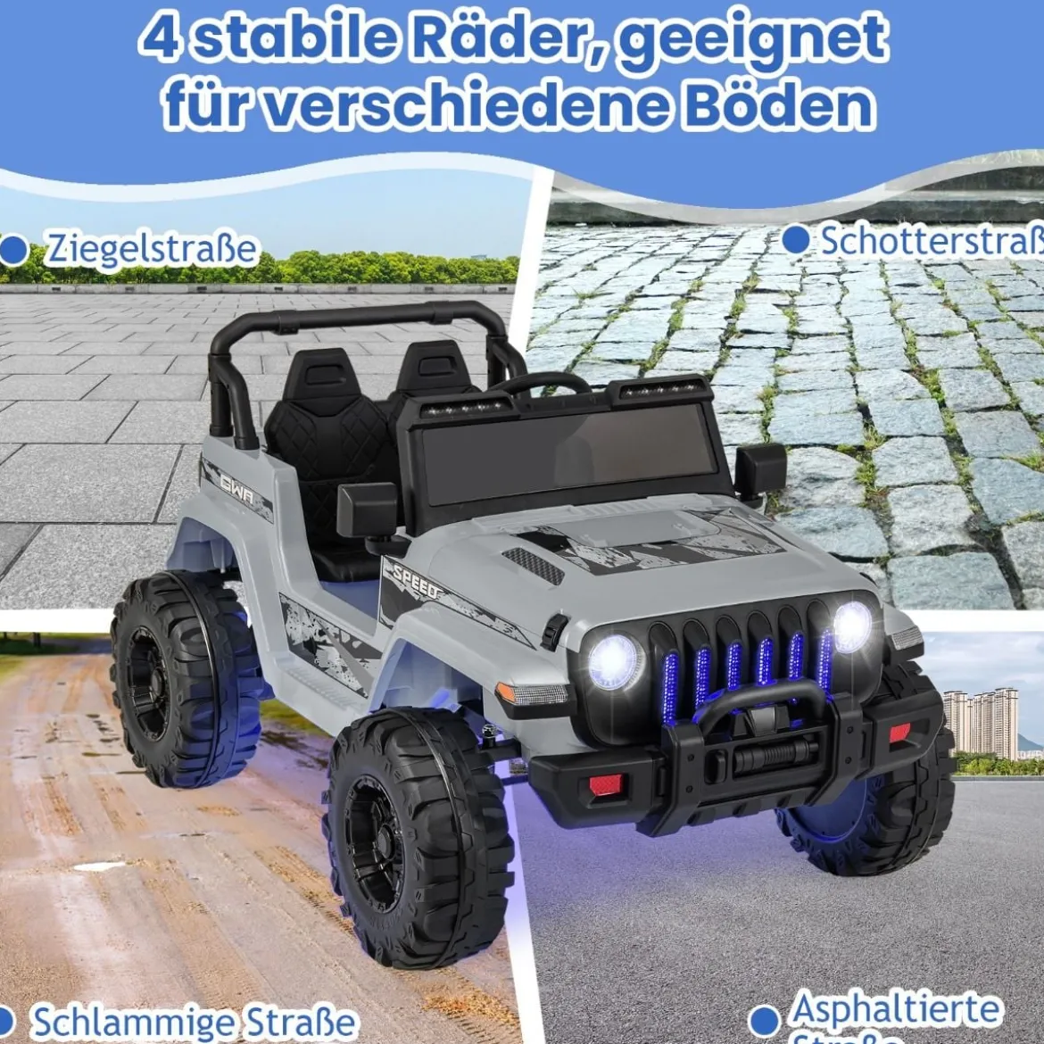 Kinder Elektroauto mit 2,4G-Fernbedienung & MP3 & Hupe 12V Elektro Kinderauto Grau