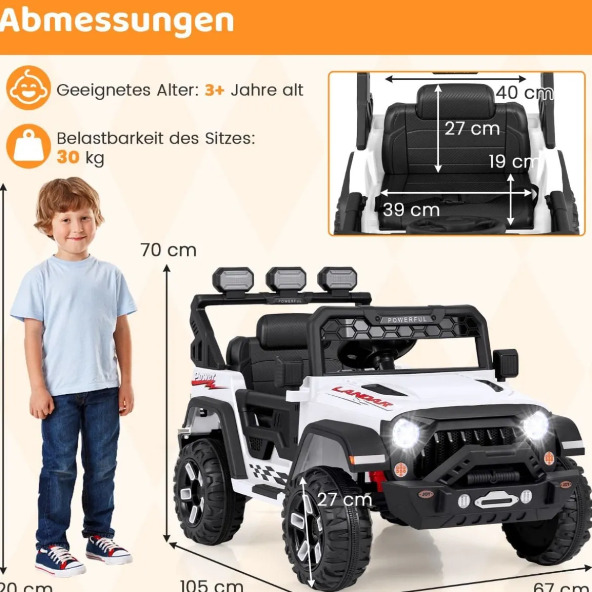 Kinder Elektroauto mit 2,4G Fernbedienung & USB & Licht & Musik 12V Kinderauto Jeep Auto