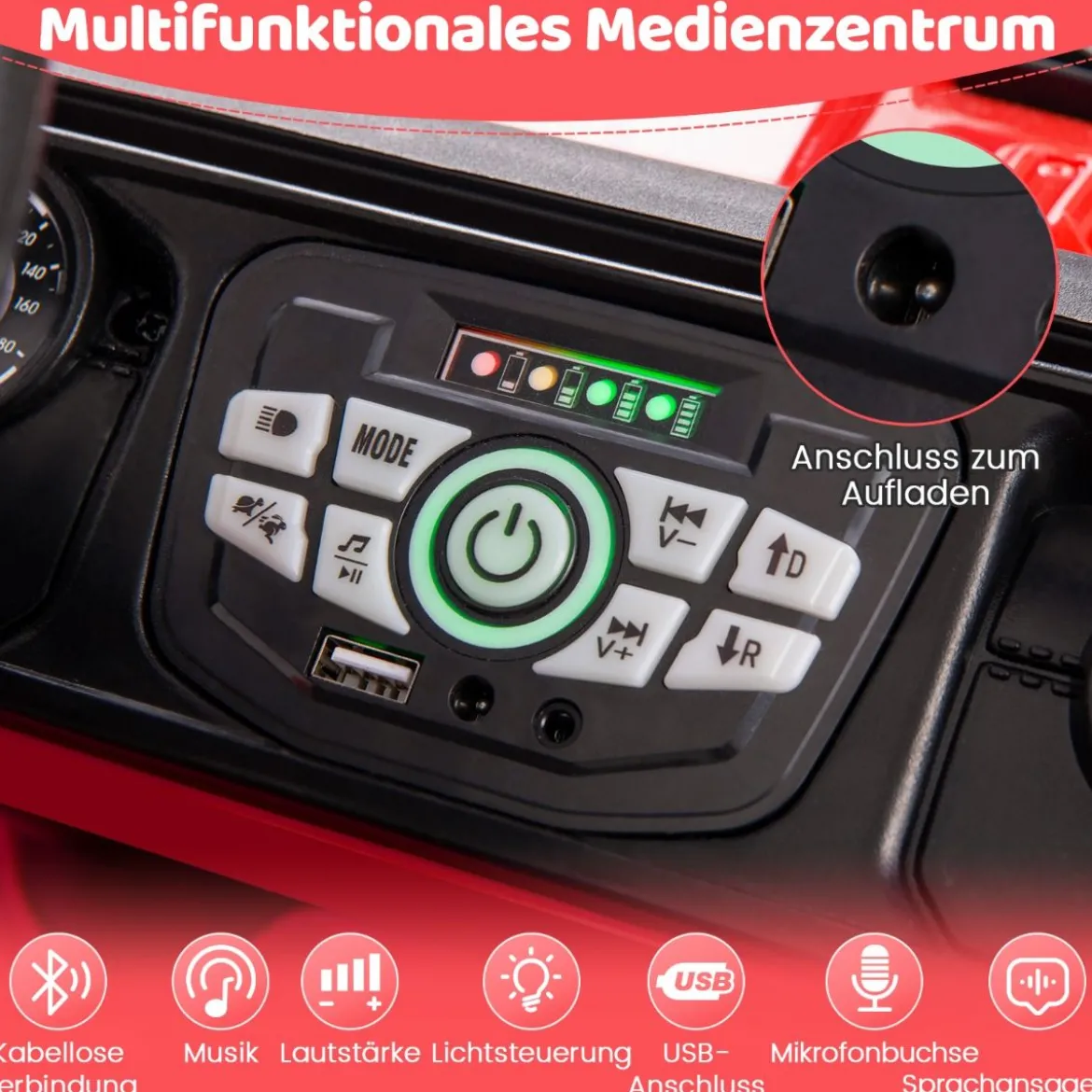 Kinder Elektroauto mit 2,4G Fernbedienung & USB & Licht & Musik 12V Kinderauto Jeep Auto