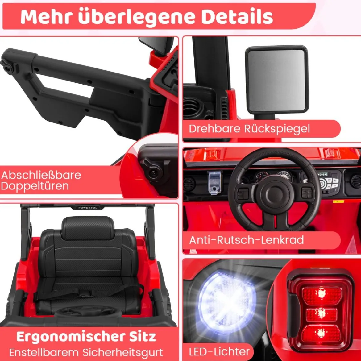 Kinder Elektroauto mit 2,4G Fernbedienung & USB & Licht & Musik 12V Kinderauto Jeep Auto