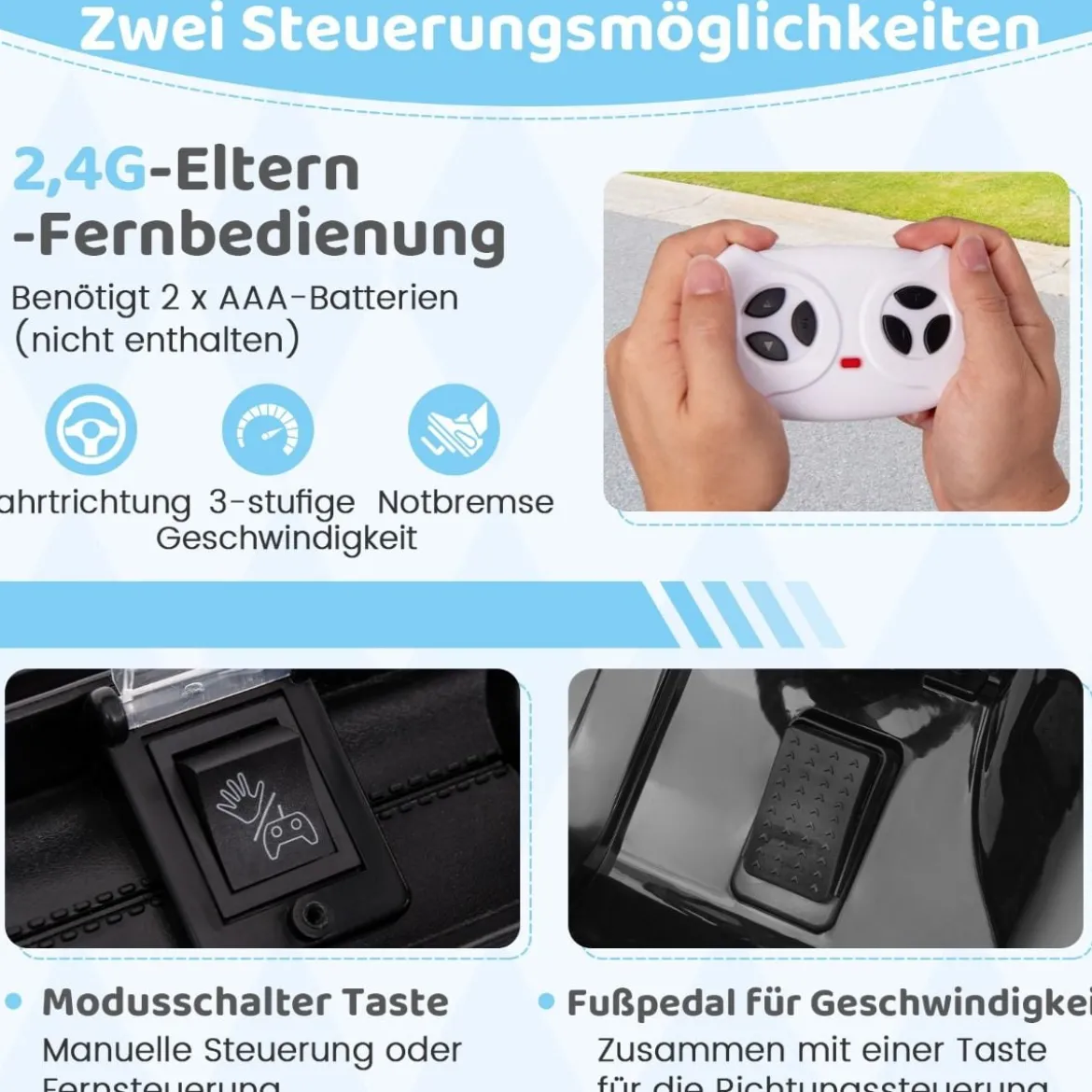 Kinder Elektroauto mit 2,4G Fernbedienung & USB & Licht & Musik 12V Kinderauto Jeep Auto