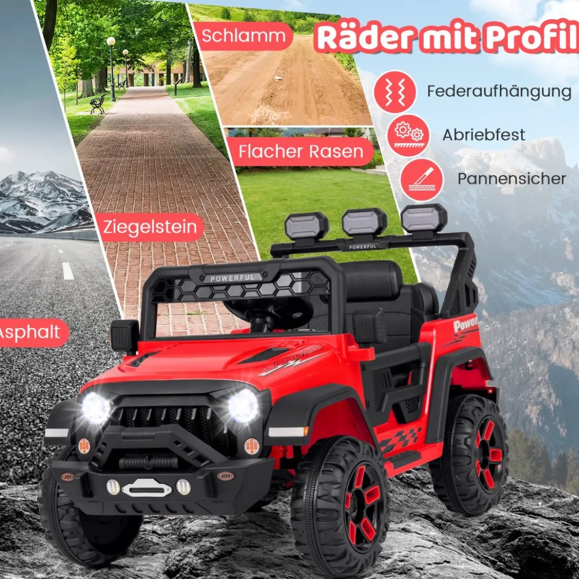 Kinder Elektroauto mit 2,4G Fernbedienung & USB & Licht & Musik 12V Kinderauto Jeep Auto