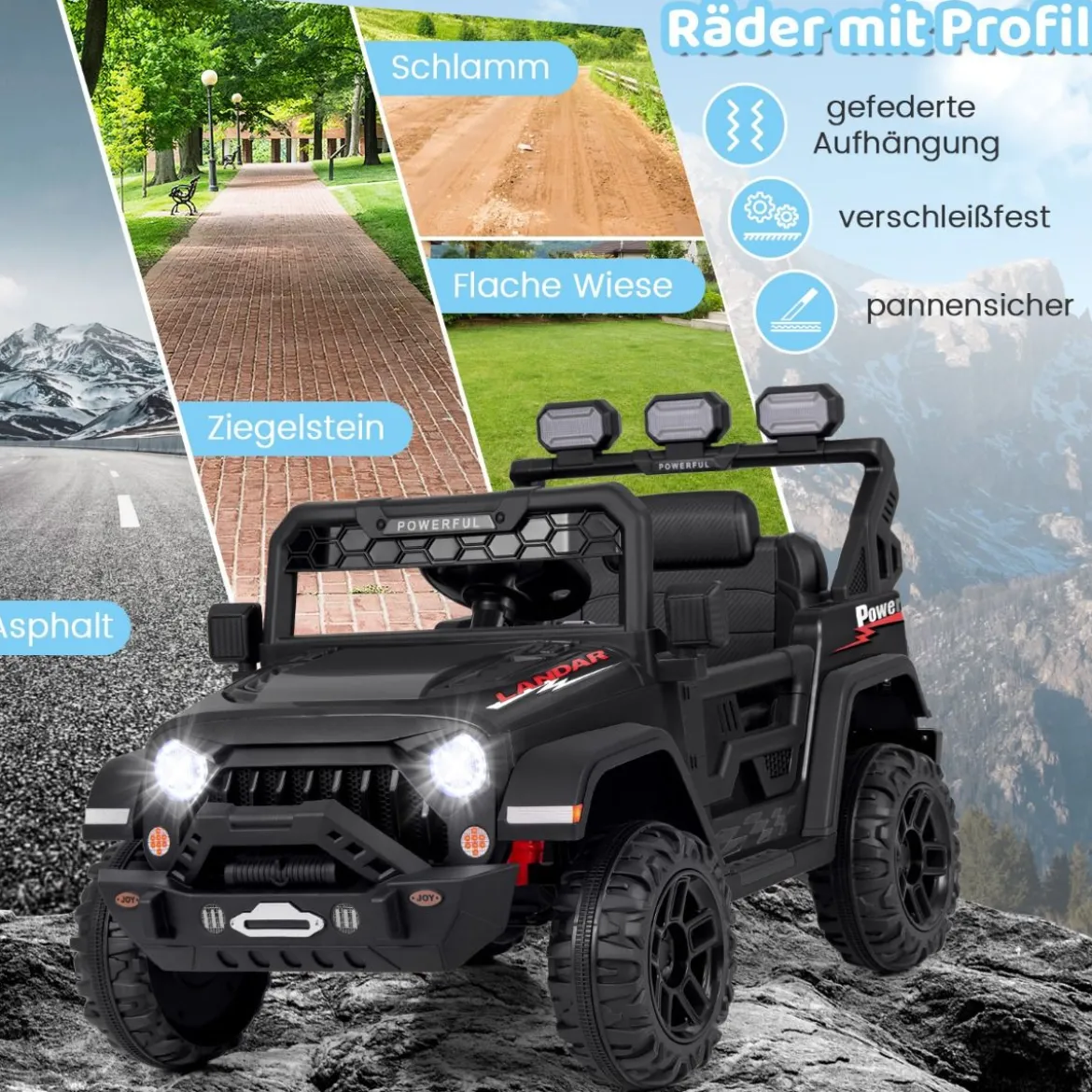 Kinder Elektroauto mit 2,4G Fernbedienung & USB & Licht & Musik 12V Kinderauto Jeep Auto