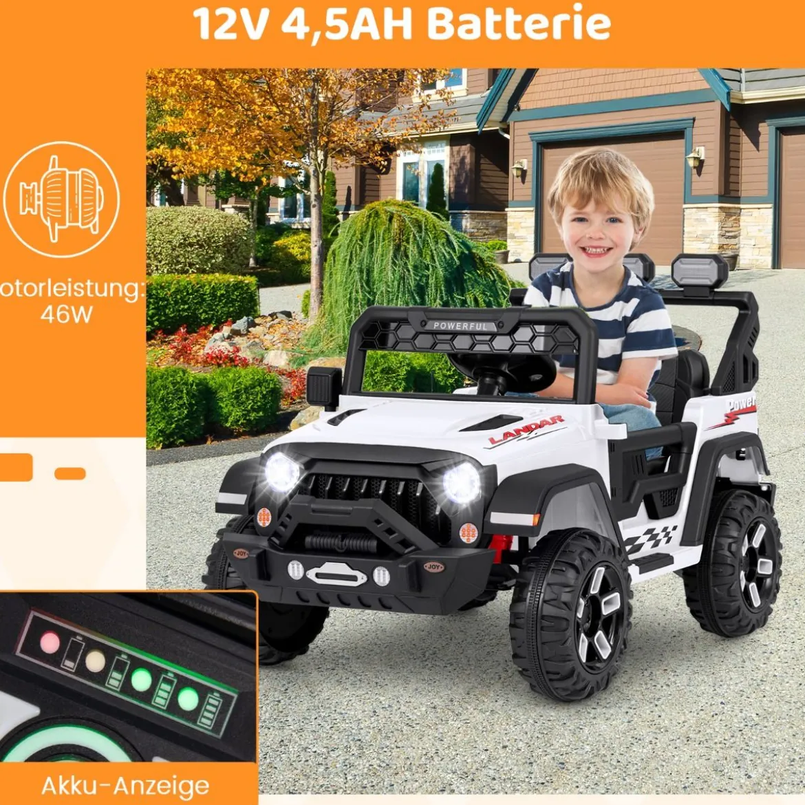 Kinder Elektroauto mit 2,4G Fernbedienung & USB & Licht & Musik 12V Kinderauto Jeep Auto