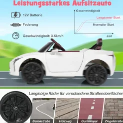 Kinder Elektroauto mit 2,4G Fernsteuerung & LED Leuchten & Musik Lexus LC500 Kinderfahrzeug Weiß