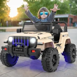 Kinder Elektroauto mit 2,4G-Fernbedienung & MP3 & Hupe 12V Elektro Kinderauto Khaki