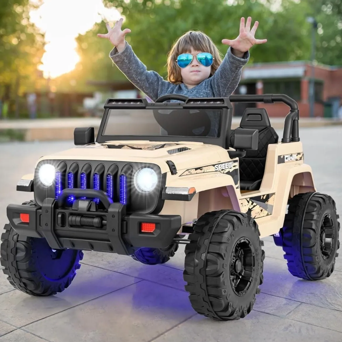 Kinder Elektroauto mit 2,4G-Fernbedienung & MP3 & Hupe 12V Elektro Kinderauto Khaki
