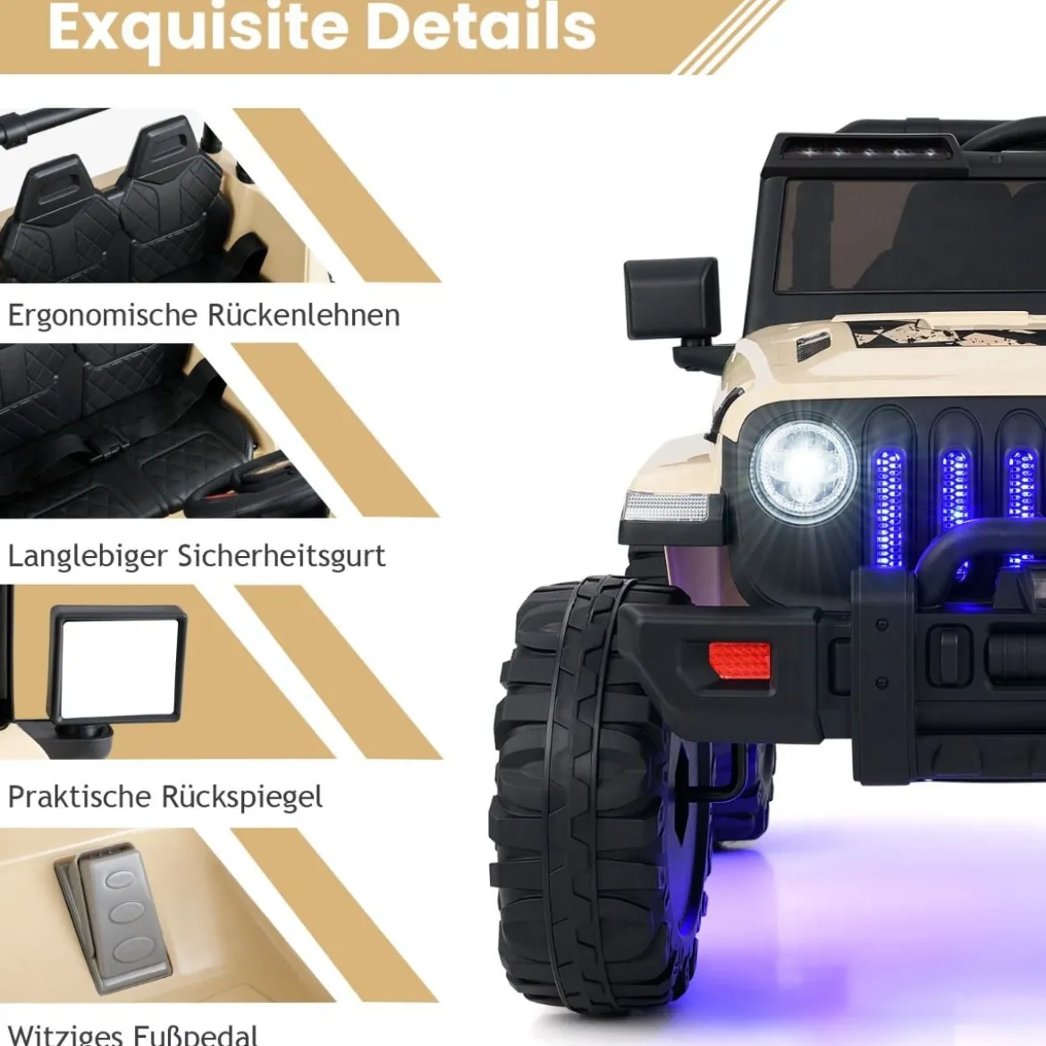 Kinder Elektroauto mit 2,4G-Fernbedienung & MP3 & Hupe 12V Elektro Kinderauto Khaki