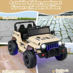 Kinder Elektroauto mit 2,4G-Fernbedienung & MP3 & Hupe 12V Elektro Kinderauto Khaki
