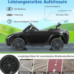 Kinder Elektroauto mit 2,4G Fernsteuerung & LED Leuchten & Musik Lexus LC500 Kinderfahrzeug Schwarz