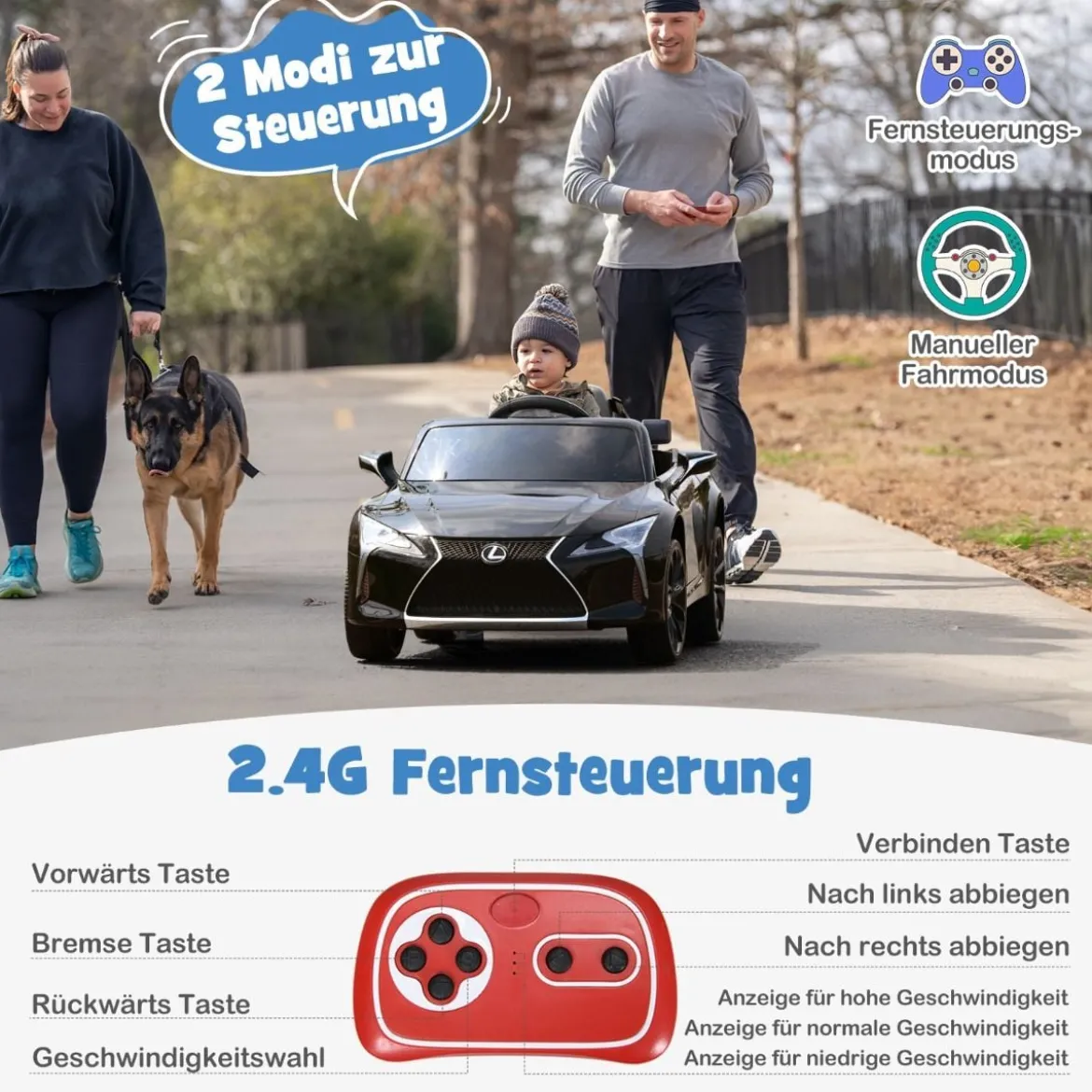 Kinder Elektroauto mit 2,4G Fernsteuerung & LED Leuchten & Musik Lexus LC500 Kinderfahrzeug Schwarz