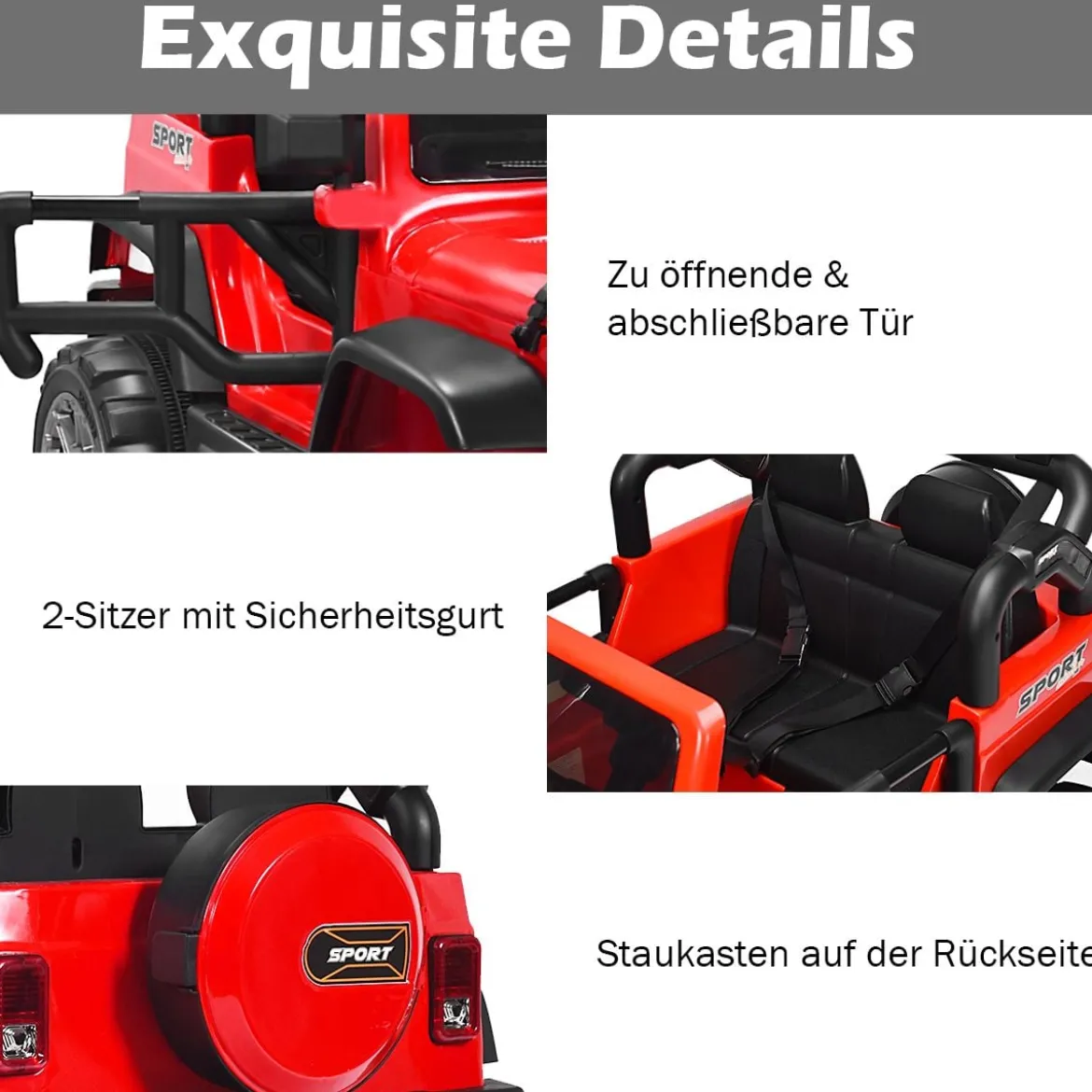 Kinder Elektroauto 2 Sitzer mit 2,4G-Fernbedienung 3 Gang 12V Kinderauto mit MP3 Rot