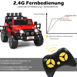 Kinder Elektroauto 2 Sitzer mit 2,4G-Fernbedienung 3 Gang 12V Kinderauto mit MP3 Rot