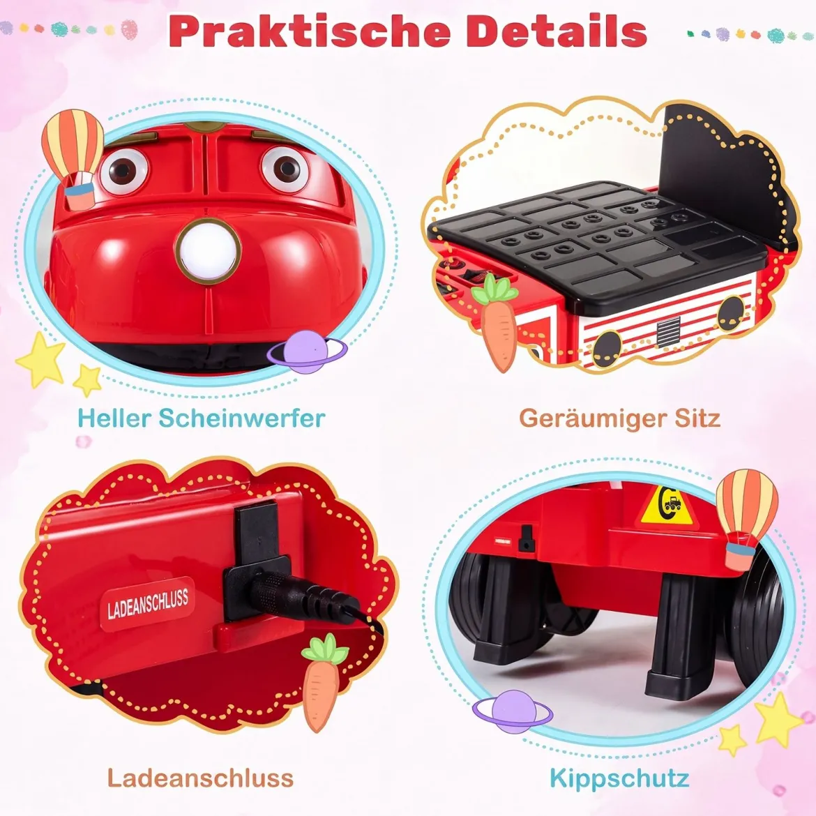 Kinder Elektroauto 12 V Kinderauto Elektrisch mit 2 Sitzen & 2 Motoren 95 x 41 x 51 cm Rot