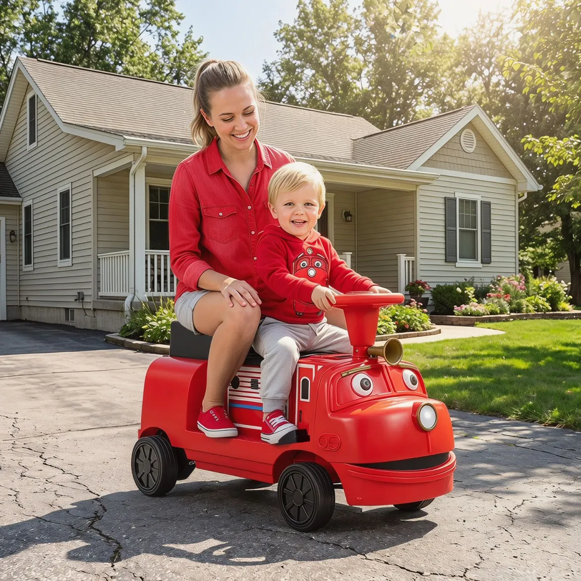 Kinder Elektroauto 12 V Kinderauto Elektrisch mit 2 Sitzen & 2 Motoren 95 x 41 x 51 cm Rot