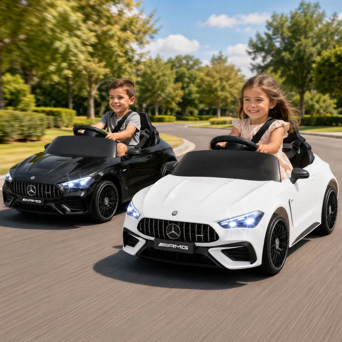 Kinder Elektroauto 12V Mercedes-AMG Kinderauto mit LED-Leuchten & 2,4G-Fernbedienung Weiß