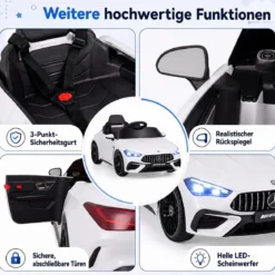 Kinder Elektroauto 12V Mercedes-AMG Kinderauto mit LED-Leuchten & 2,4G-Fernbedienung Weiß