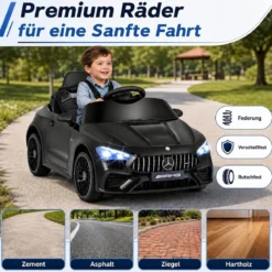 Kinder Elektroauto 12V Mercedes-AMG Kinderauto mit LED-Leuchten & 2,4G-Fernbedienung Schwarz