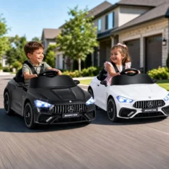 Kinder Elektroauto 12V Mercedes-AMG Kinderauto mit LED-Leuchten & 2,4G-Fernbedienung Schwarz