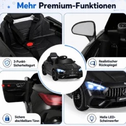 Kinder Elektroauto 12V Mercedes-AMG Kinderauto mit LED-Leuchten & 2,4G-Fernbedienung Schwarz