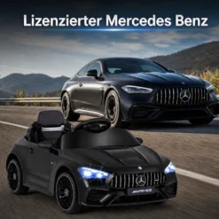 Kinder Elektroauto 12V Mercedes-AMG Kinderauto mit LED-Leuchten & 2,4G-Fernbedienung Schwarz