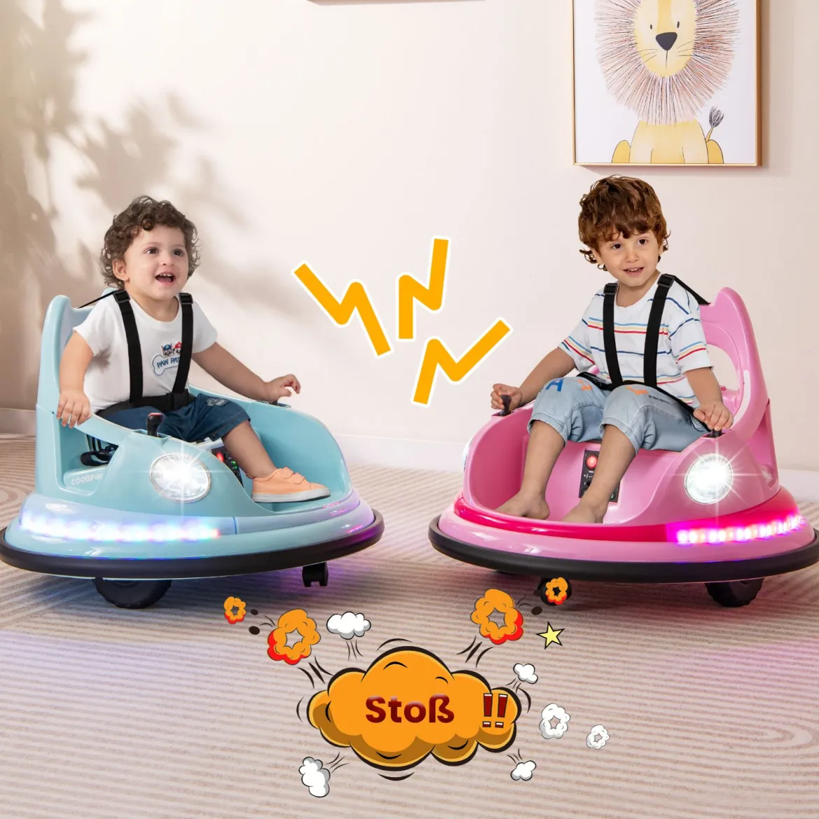 Kinder Elektro-Bumpercar 12V Batterie betrieben mit Fernbedienung & Doppel-Joysticks 360° Drehung Rosa