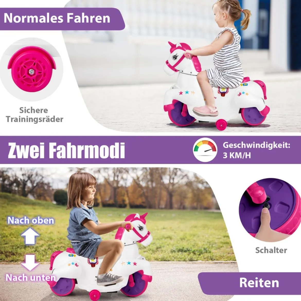 Kinder Elektro Motorrad mit Musik & LED & Stützrädern Elektromotorrad für Kinder ab 3 Jahren