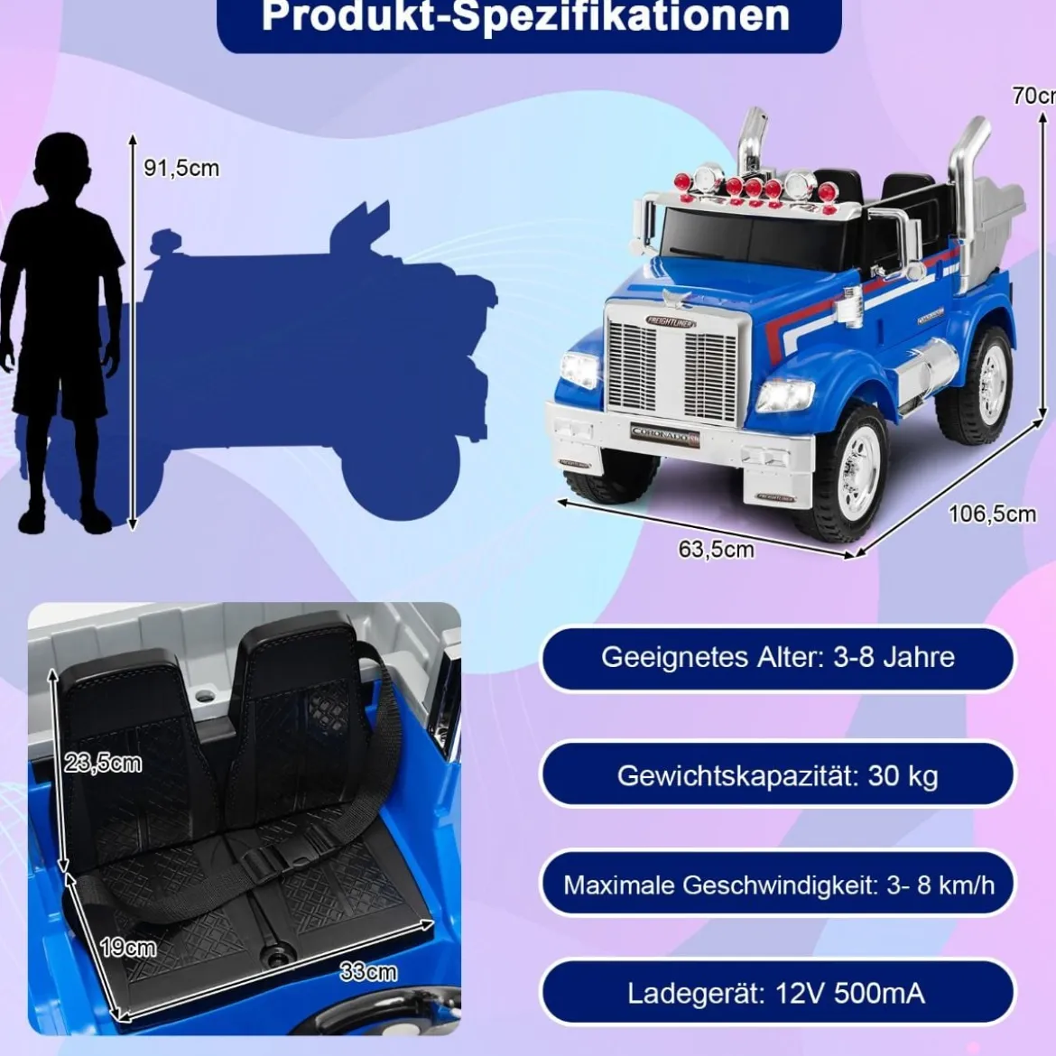 Kinder-Elektro-Traktor Optimus Prime Muldenkipper für Kinder 106,5 x 63,5 x 70 cm Blau