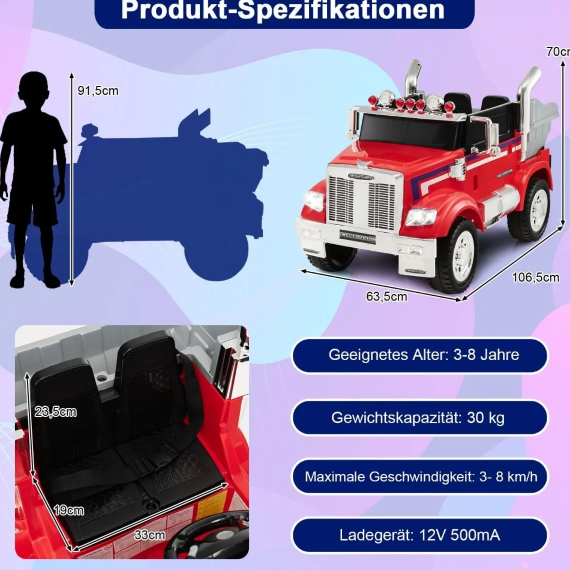 Kinder-Elektro-Traktor Optimus Prime Muldenkipper für Kinder 106,5 x 63,5 x 70 cm Rot
