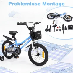 Kinderfahrrad 14/16 Zoll Fahrrad mit Höhenverstellbarem Sattel & Lenker für 3-5/4-7 Jahre Blau/Weiß