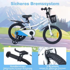 Kinderfahrrad 14/16 Zoll Fahrrad mit Höhenverstellbarem Sattel & Lenker für 3-5/4-7 Jahre Blau/Weiß