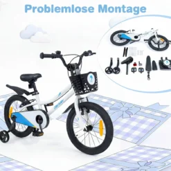 Kinderfahrrad 14/16 Zoll Fahrrad mit Höhenverstellbarem Sattel & Lenker für 3-5/4-7 Jahre Blau/Weiß