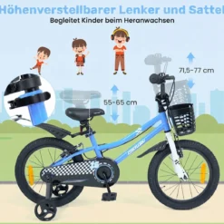 Kinderfahrrad 14/16 Zoll Fahrrad mit Höhenverstellbarem Sattel & Lenker für 3-5/4-7 Jahre Blau/Weiß