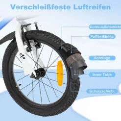 Kinderfahrrad 14/16 Zoll Fahrrad mit Höhenverstellbarem Sattel & Lenker für 3-5/4-7 Jahre Blau/Weiß