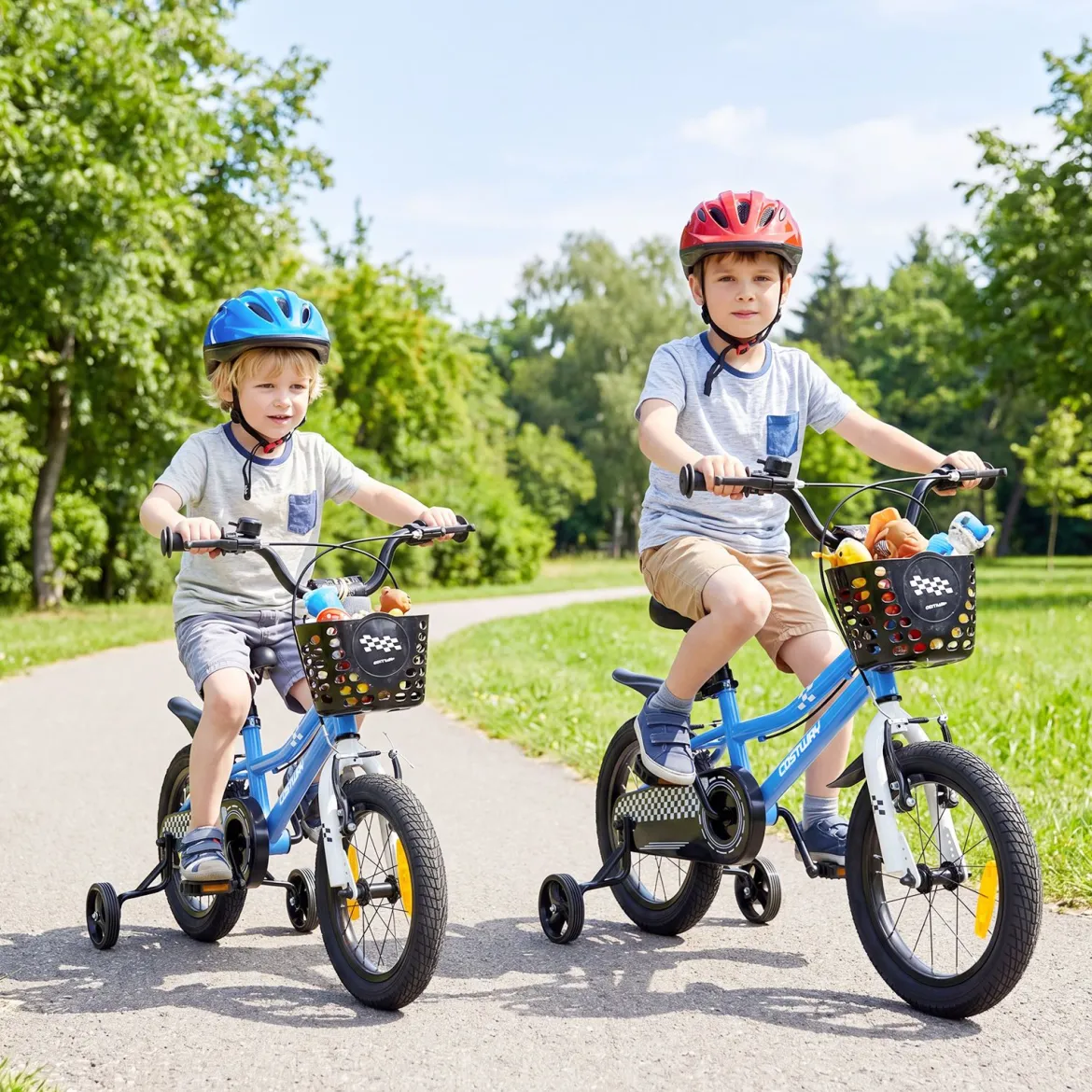 Kinderfahrrad 14/16 Zoll Fahrrad mit Höhenverstellbarem Sattel & Lenker für 3-5/4-7 Jahre Blau/Weiß