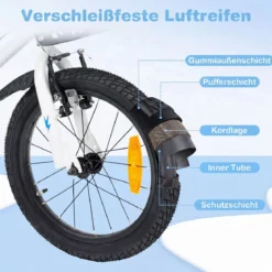Kinderfahrrad 14/16 Zoll Fahrrad mit Höhenverstellbarem Sattel & Lenker für 3-5/4-7 Jahre Blau/Weiß