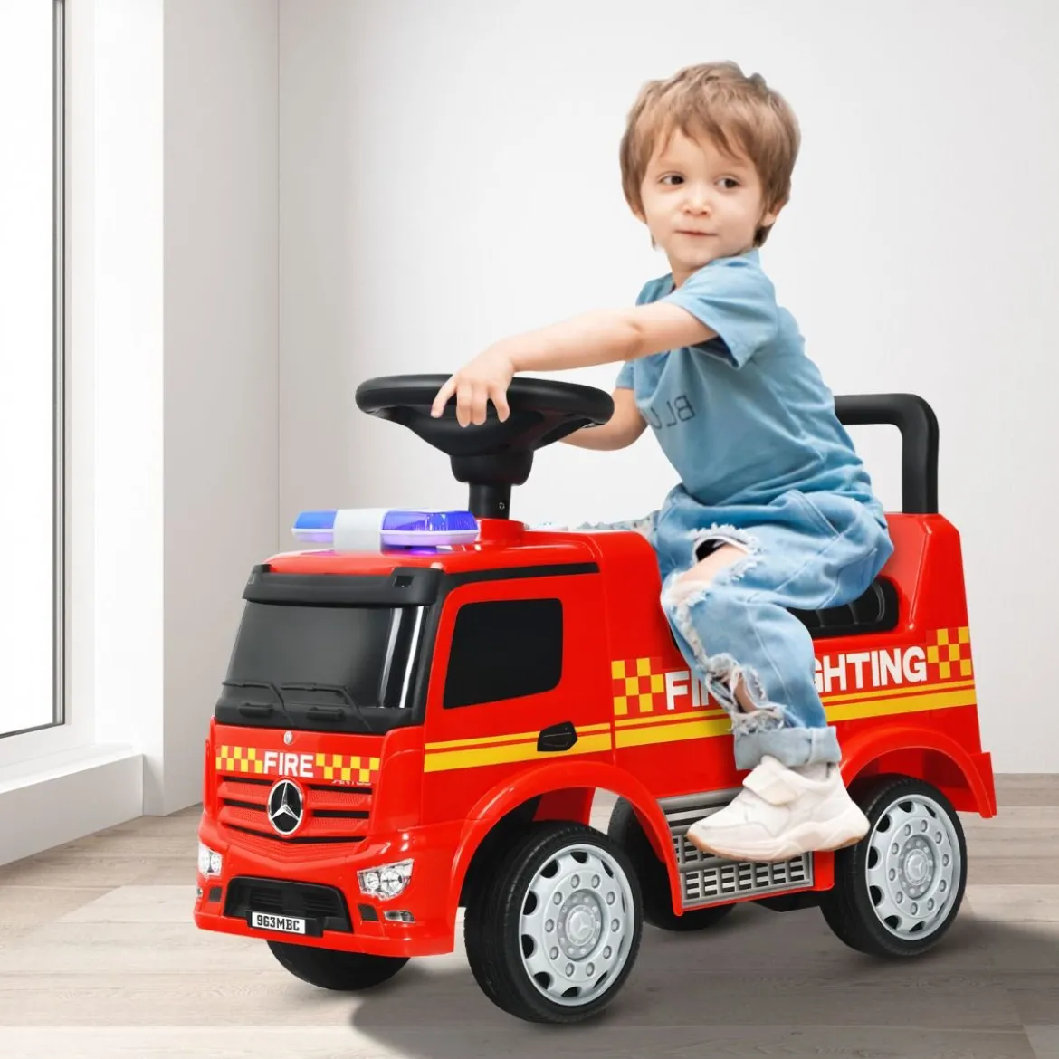 Kinder-Feuerwehrauto lizenzierter Mercedes Benz Schiebeauto 62 x 29 x 43 cm Rot