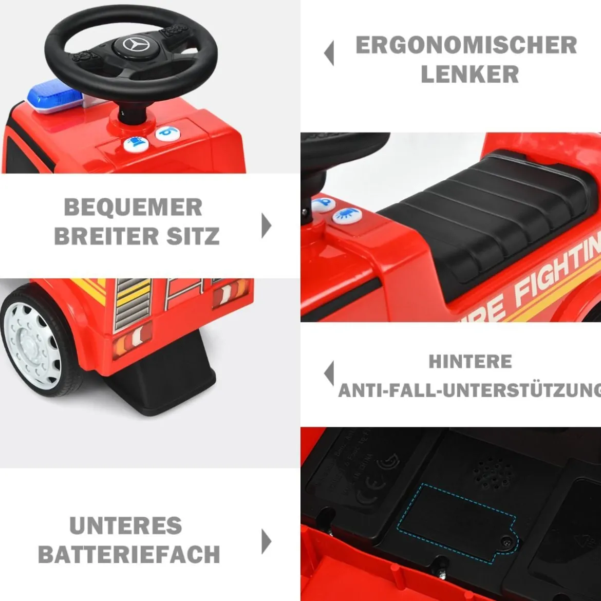Kinder-Feuerwehrauto lizenzierter Mercedes Benz Schiebeauto 62 x 29 x 43 cm Rot