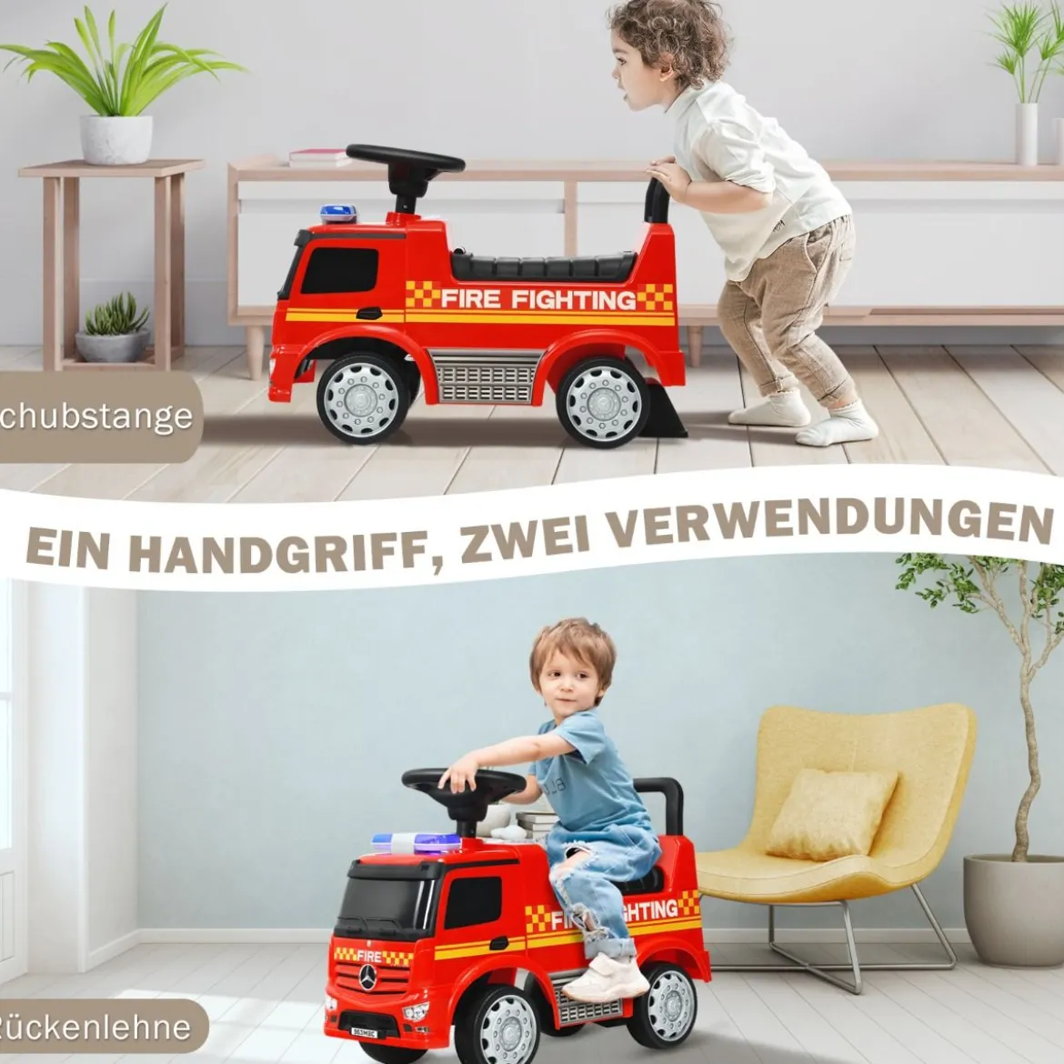 Kinder-Feuerwehrauto lizenzierter Mercedes Benz Schiebeauto 62 x 29 x 43 cm Rot