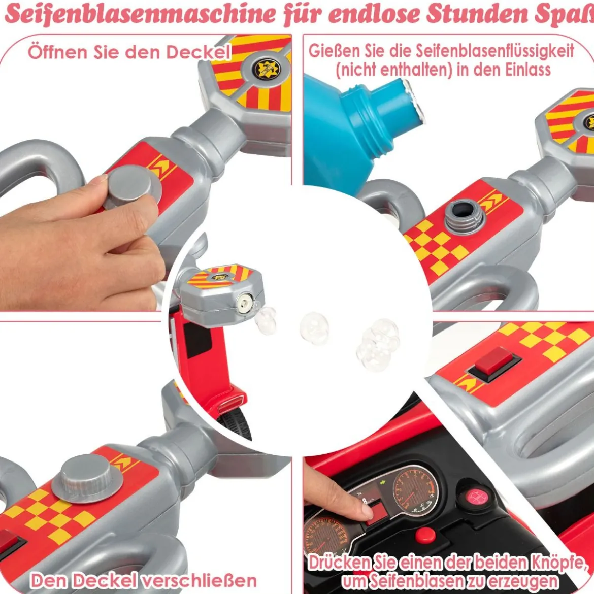 Kinder Feuerwehrauto mit Seifenblasenpistole für Kinder von 18-36 Monaten Rot