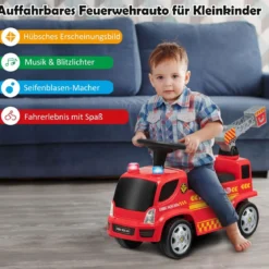 Kinder Feuerwehrauto mit Seifenblasenpistole & Leiter für Kinder von 18-36 Monaten Rot