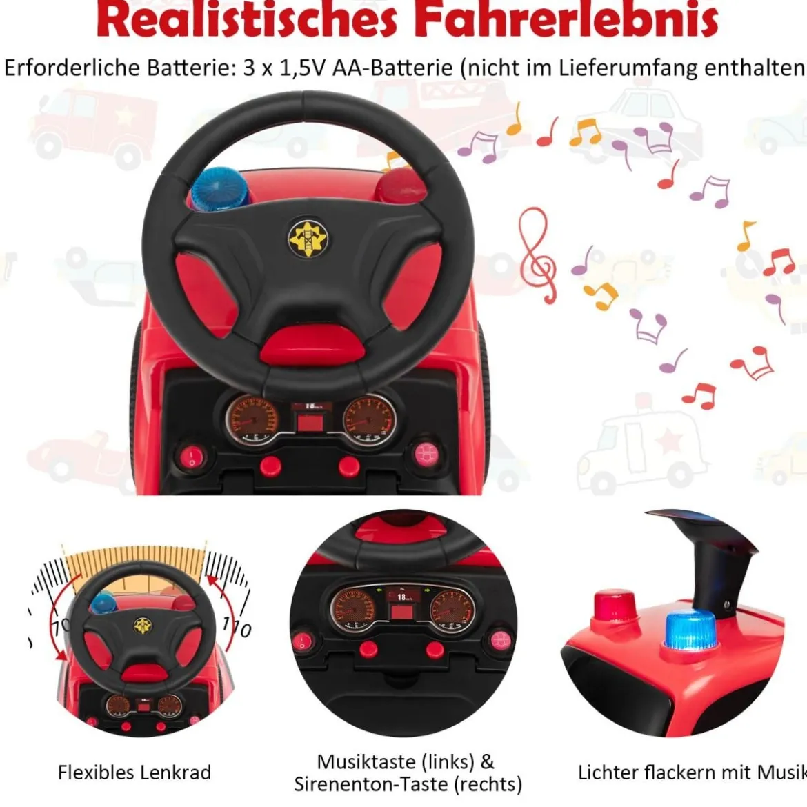 Kinder Feuerwehrauto mit Seifenblasenpistole & Leiter für Kinder von 18-36 Monaten Rot