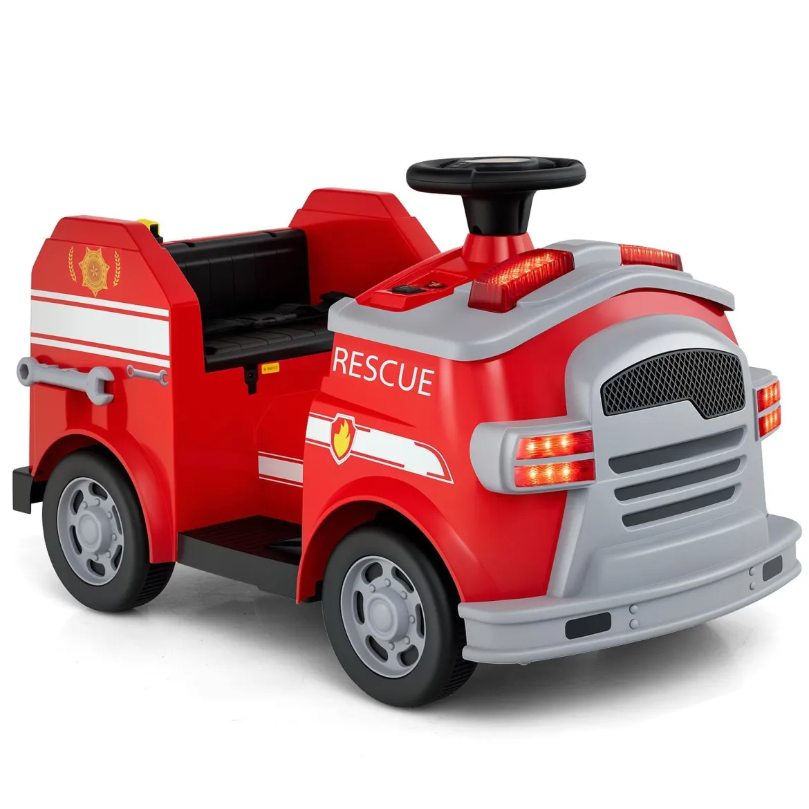 Kinder Feuerwehr Rutschauto 12V Feuerwehrauto mit Schaufel & Feuerlöscher Rutschfahrzeug Rot