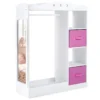 Kindergarderobe mit Spiegel Kinder Kleiderschrank aus Holz mit Offenen Regalen & Kleiderstange Weiß