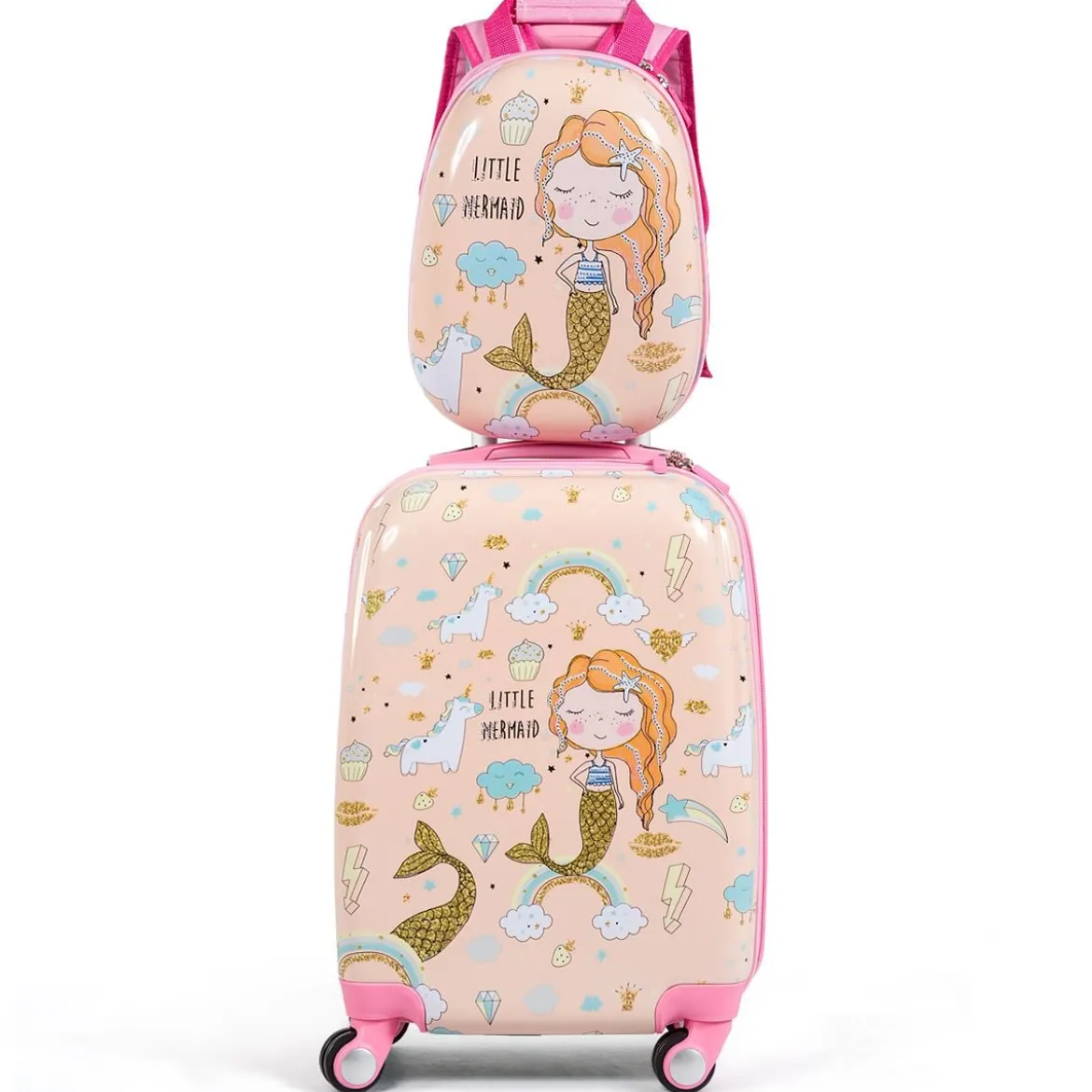 Kindergepäck Meerjungfrau Reisekoffer Kinderkoffer Set mit Rucksack Rosa